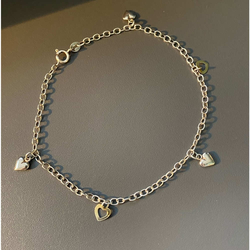 Vintage Sterling Silver Dainty Bracelet with Heart Charms